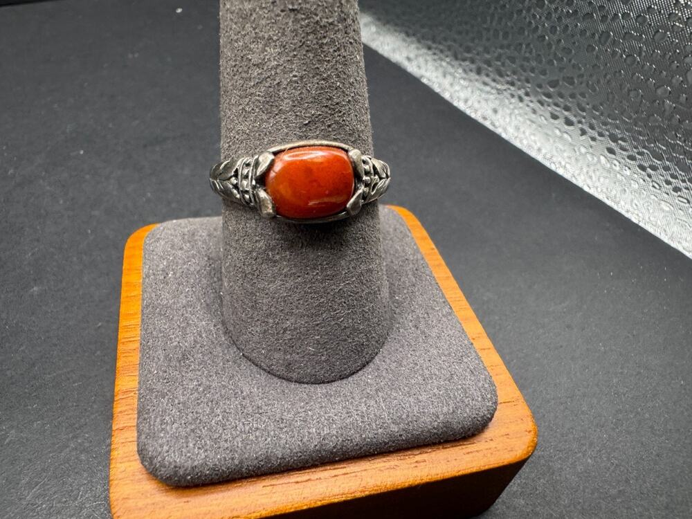 Chuck Clemency STS Sterling Silver 925 Scroll Red Coral Statement Ring Size 10